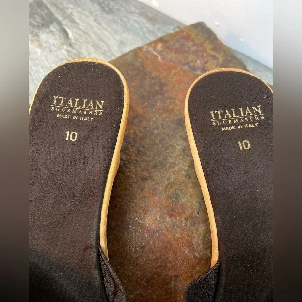 Italian Shoemakers~Dark Brown Shimmery Twist Fabric Wedge Slip-On Sandal~Size 10